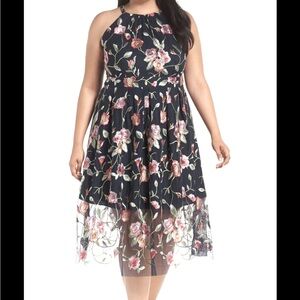 Vince Camuto floral mesh midi halter dress size 14